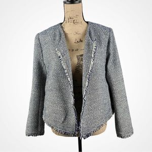 Banana Republic Blue Tweed Open Fringe Jacket Blazer Size 12